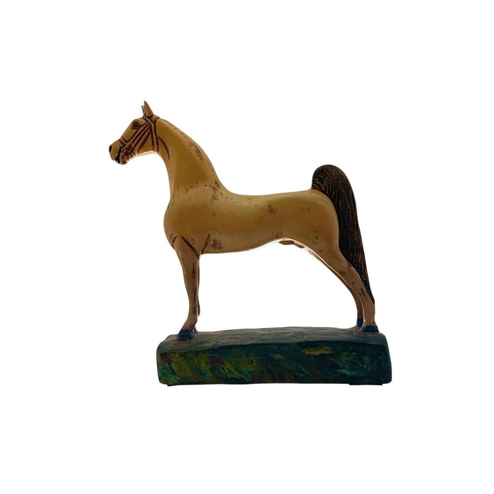 Horse Figurine Hand Carved Wood Statue Vintage Equestrian Decor - Picture 3 of 10